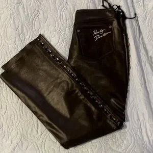 HARLEY DAVIDSON LEATHER PANTS サイズ33 Harley Davidson Men's Black Genuine Leather Biker Pants Size